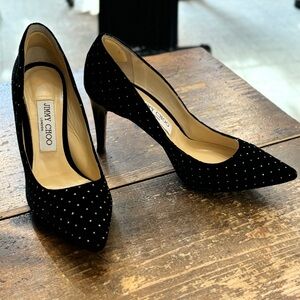 Jimmy Choo Black Velvet Crystal Pumps
